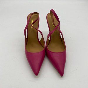 Pink leather pointy toe ankle strap stilettos heels pumps shoes